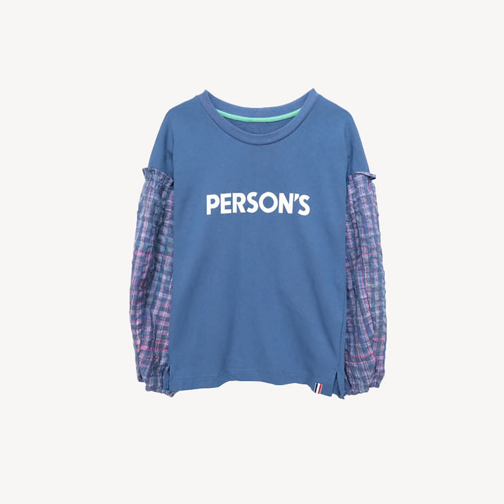 [새제품] PERSONS 체크 슬리브 로고 티셔츠 WOMAN_XL